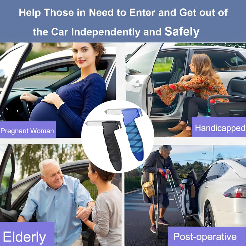 2 Pack Car Door Handle for Elderly, Door Grab Handle Assist, Ultra Grip Mobility Handle for Car, Car Door Latch Bar for Easily Get Out of Car, Anti-Slip Design, Black/Blue Black+Blue Handles