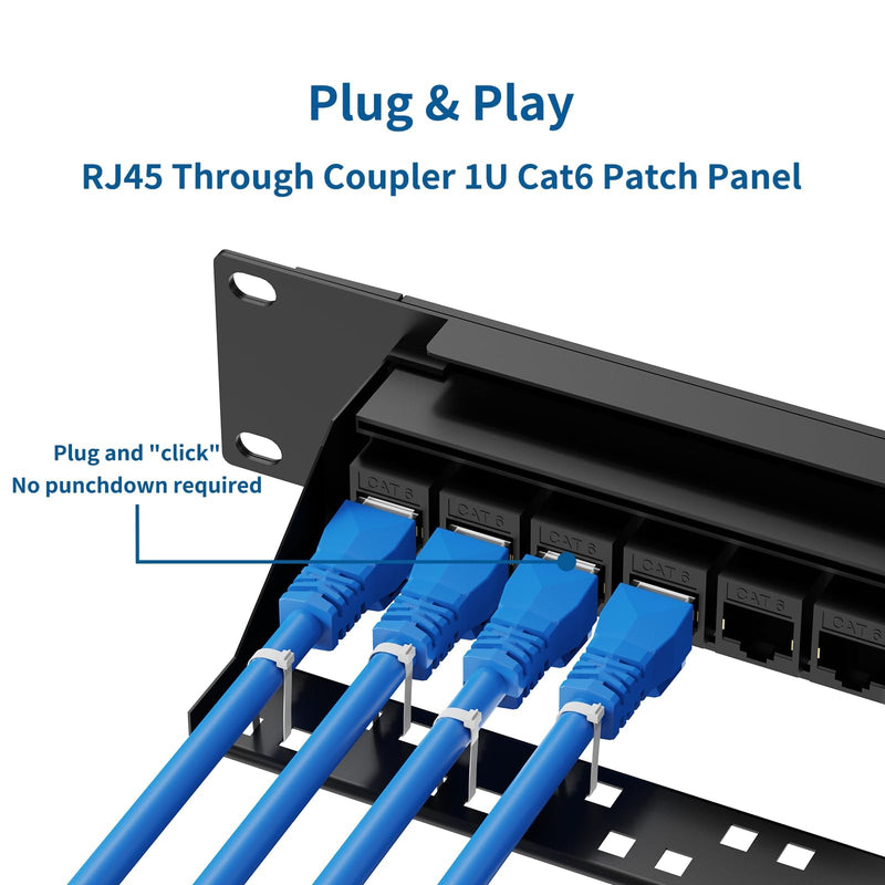 CableGeeker Cat6 Patch Panel 24 Port with Inline Keystone, 10G Ethernet Support, 1U Network Patch Panel UTP 19-Inch with Removable Back Bar, Compatible with Cat6, Cat5e, Cat5 Rackmount Cabling