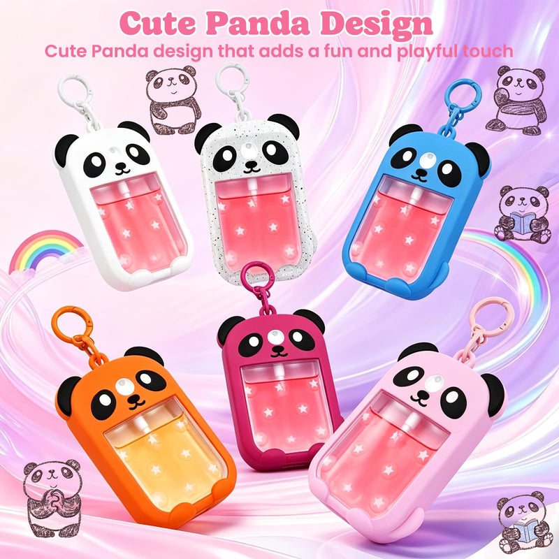 Panda Silicone Case for Touchland Hand Sanitizer Spray (1 fl oz/30ml) | Panda Design | Silicone Material | Includes Keychain | 5 Charms | White 1 Count (Pack of 1)