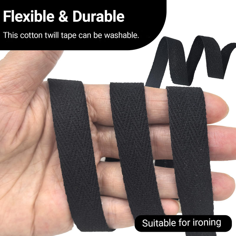 Black Cotton Twill Tape 5/8inch for Sewing,Ties,Gift Wrapping, Home Deco -40 Yards 15mm Natural Herringbone Fabric Trim Bias Binding Strips Ribbon for Handles, Crafting & DIY Projects Black 5/8 INCH 15mm