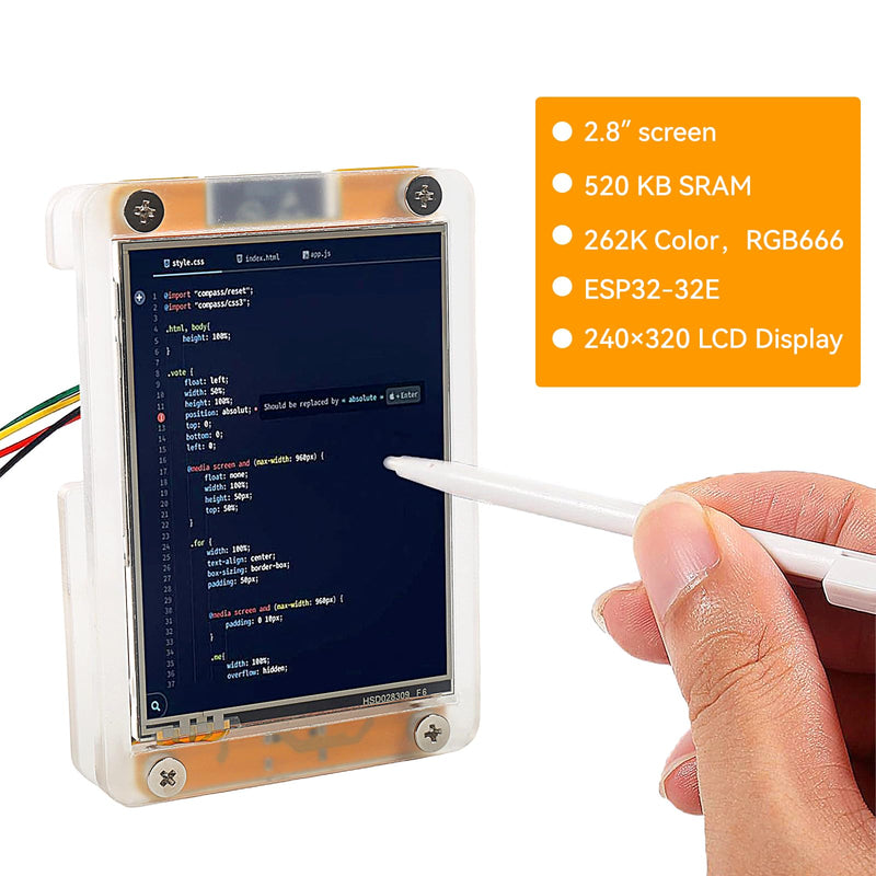2.8" inch ESP32 Display, ESP32-32E WiFi+BT Dual-core TFT Module with Acrylic Case, ESP32 Development Board ILI9341 Driver 240X320 Smart LCD Display Screen for IoT Projects