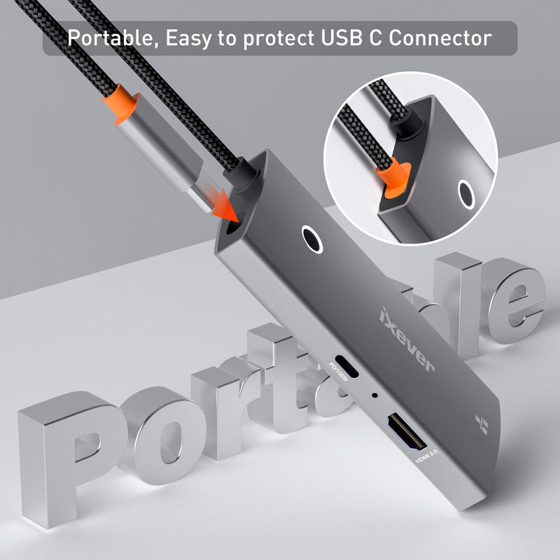 USB C Docking Station, iXever USB C HUB 6-in-1 Ethernet Adapter with HDMI 4K@60Hz, Ethernet 1000M, USB Type C, 2X USB 3.0 5Gbps, PD Charging 100W
