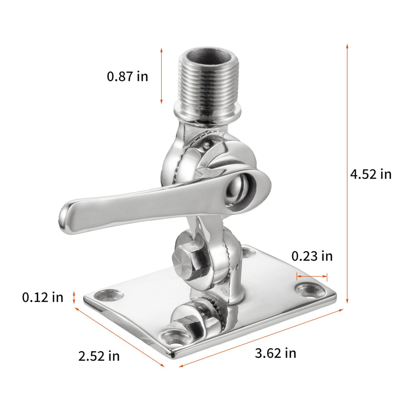 Heavy Duty High Strength 316 Stainless Steel Marine VHF Antenna Mounts, Adjustable Base Mounts Ratchet
