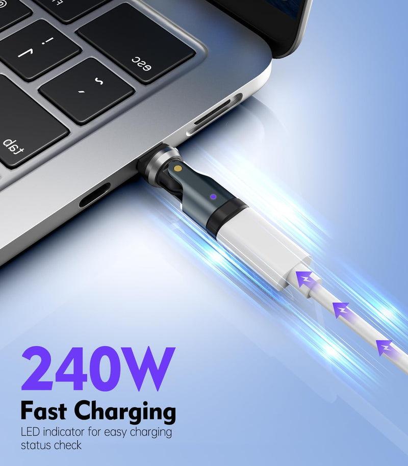 TiMOVO USB C Adapter, PD 240W Charging, 2-Pack, Gray | Supports Fast Data Transfer, 90° Bend, 360° Rotation, Universally Compatible with Type-C Phones/Computers