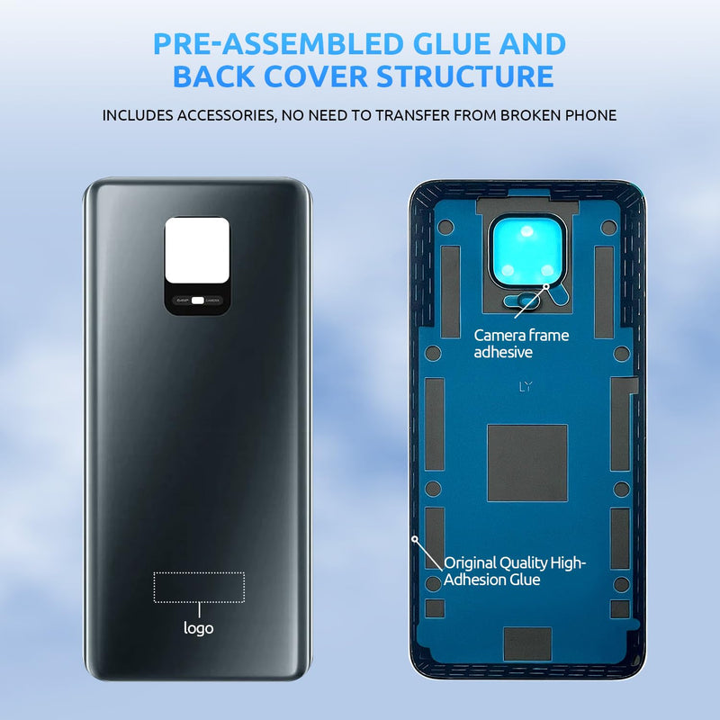 Back Glass Replacement for Xiaomi Redmi Note 9 Pro Back Cover Rear Housing Repair Tool Kit Genuine Rear Glass (White) White