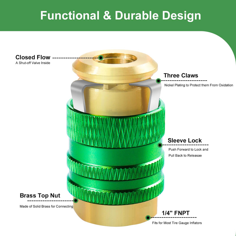 GODESON Air Chuck,Closed Flow Locking Air Chuck,1/4FNPT Air Chuck Quick Connect with Schrader Valve, Lock Inflate Locking Air Chuck for Tires(Pack of 2)