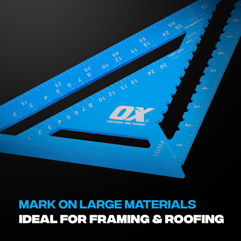 OX Professional 12 Inch Aluminum Framing Square - Rust-Proof Carpenter Square with Laser-Etched Markings - Metal Carpentry Squares for Woodworking - Rafter Square Tool - Escuadra De Carpintero 12" Rafter Square