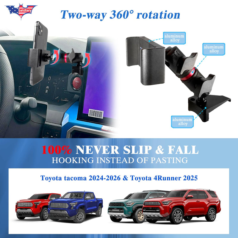 2026 Tacoma Start Button Phone Mount for Toyota Tacoma 2024-2026 | 4Runner 2025 Accessories | Aluminum Telescopic Phone Holder |Thick Case Friendly Car Mount for iPhone 16/15 Pro Max, Galaxy S24