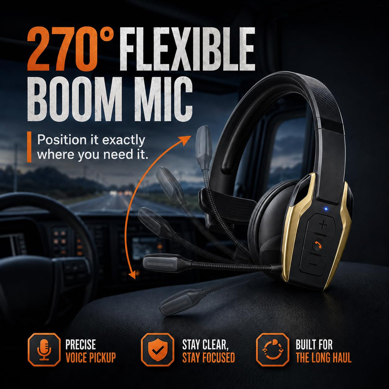 Trucker Bluetooth Headset, Bluetooth 6.0 Wireless Headset with ENC Noise Cancelling Mic, 58H Play Time, Hands-Free Headset for Truck Drivers, Office Calls & Driving-Gold Gold