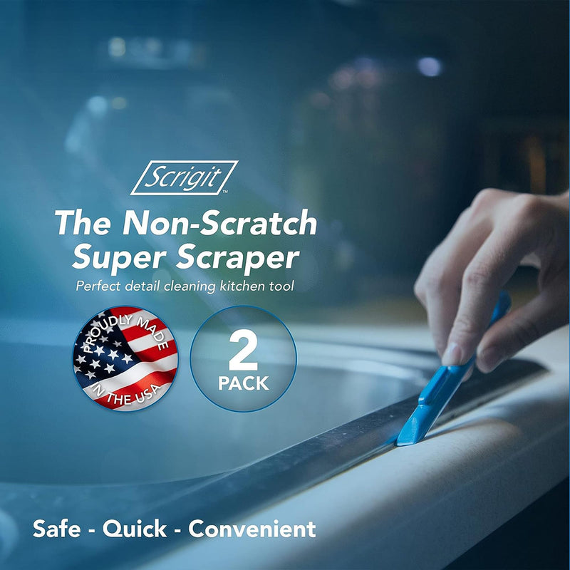Scrigit Scraper No-Scratch Plastic Scraper Tool, 5 Pack - The Handy Multi-Use Scraping Tool for Removing Food, Labels, Stickers, Paint, Grease - Easy to Hold, Reaches Tight Spaces and Crevices
