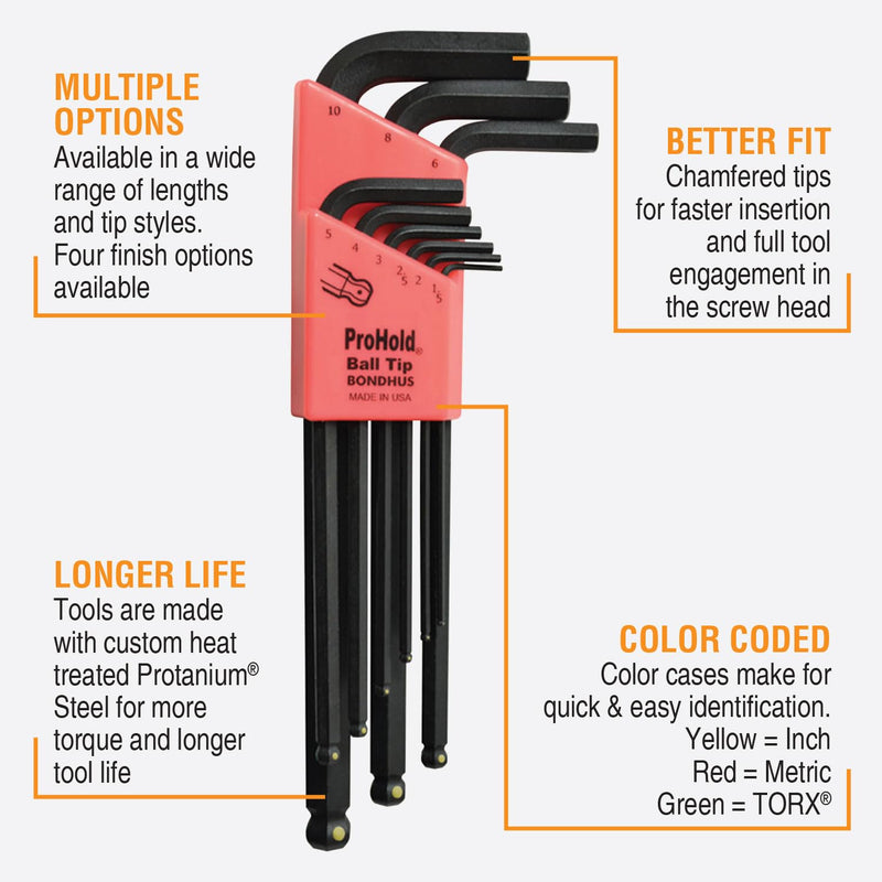 Bondhus 20499 Balldriver ProHold L-wrench Double Pack, 74937 (.050-3/8-Inch) & 74999 (1.5-10mm)