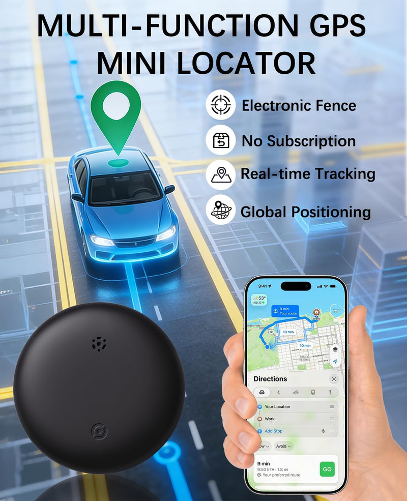 GPS Tracker Device for Vehicles,Non Detectable GPS Tracker for Android and iPhone with Real-Time Tracking,Hidden Car Tracker Device,No Monthly Fee,No SIM,for Cars, Kids, Pets(Matte Black)