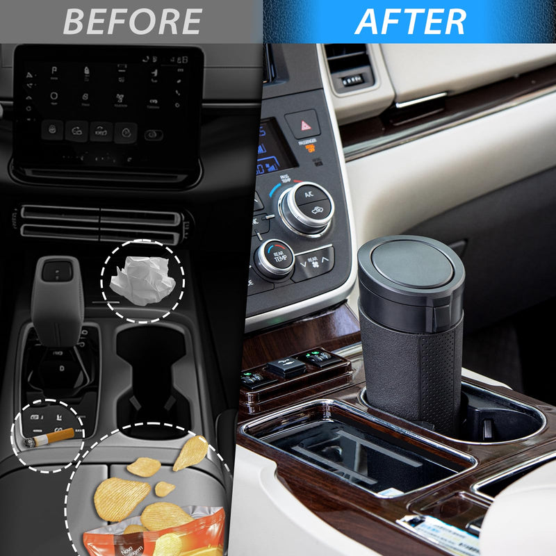 Car Cup Holder Trash Can with Lid - Mini Small Auto Garbage Bin for Vehicle, Car Door, Back Seat - Leakproof Portable Dustbin (Black) 1