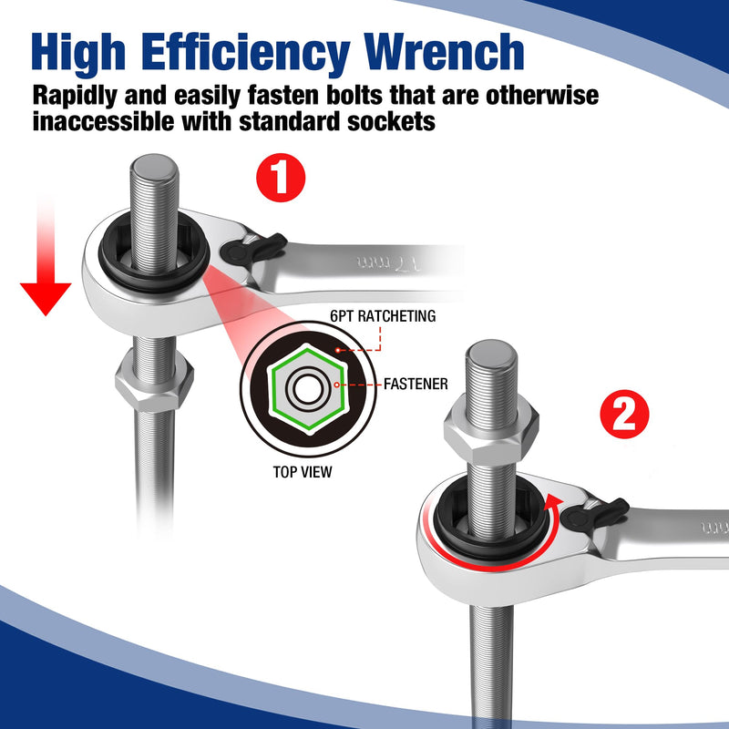 WORKPRO 7-Piece 3-in-1 Reversible Ratchet Wrench Set, Metric 8mm to 17mm, 6PT & 12PT & Open-End Wrenches, 72-Teeth Ratcheting Combination Wrench with Rolling Pouch
