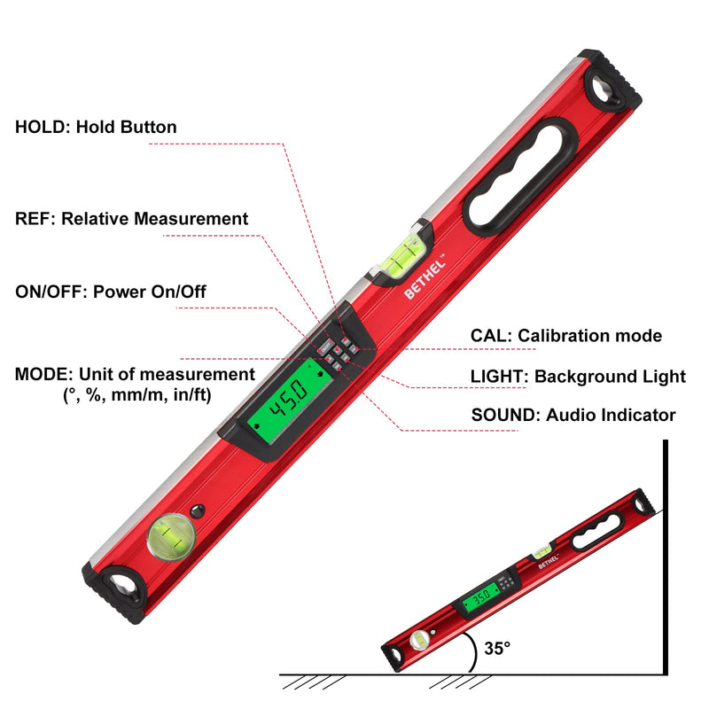 24 inch Digital Magnetic Level, Digital Smart Torpedo Level Tool ElectronicLevel Tool and Protractor - Master Precision - IP54 Dustproof and Waterproof with Carrying Bag LEVEL-D-19A