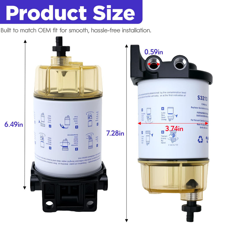 S3213 Fuel Water Separator Marine Kit Compatible with Yamaha and for Mercury Marine Outboard Motor with 3/8" Barb x 1/4" NPT Brass Fittings Replaces B32013, 35-60494-1, 18-7932-1, 18-17928, 35-809097