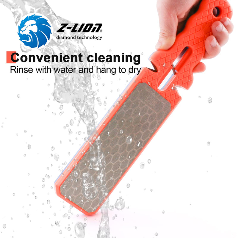 Z-LION Diamond Double-Sided Hand-held Knife Sharpener Five-in-one Sharpening Stone for Scissors Ceramic Fruit Kitchen Knives Fine/Coarse Grit Sharpen Tools Orange/Blue