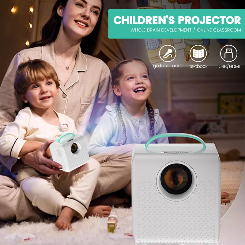 Mini Projector, 1080P Support, Book Projector for Reading, Portable Projector with Handle, USB/HDMI Connection, 50 ANSI, 20"-70" Screen Video Projector for Laptop/PC/Smartphone