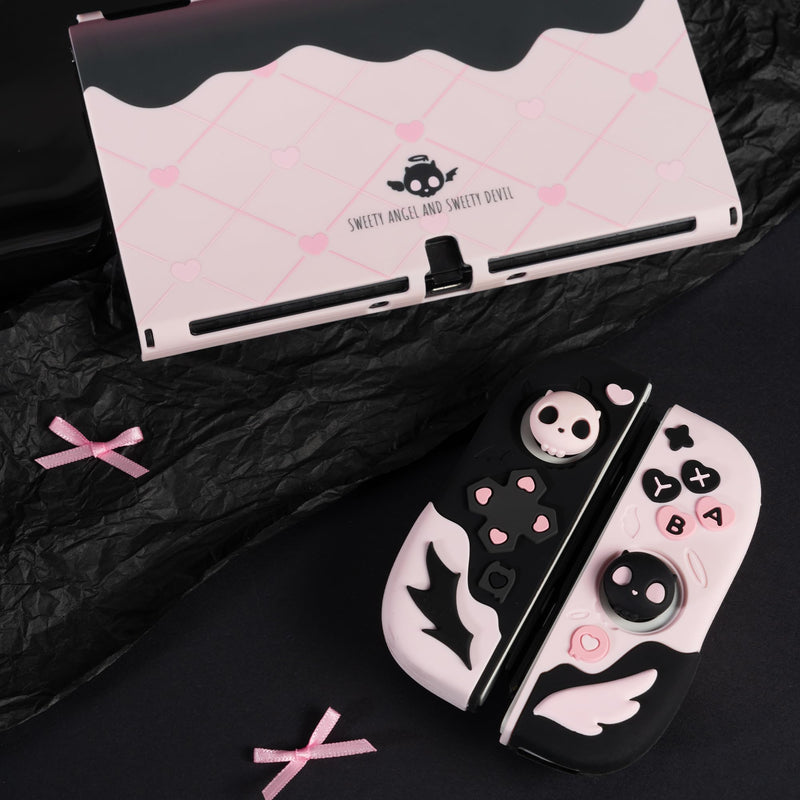 GeekShare Protective Case for Switch OLED Model,Anti-Scratch Slim Cover Case Compatible with Nintendo Switch OLED Separable Soft Silicone Shell with 2 Thumb Grip Caps- Sweetheart Skull