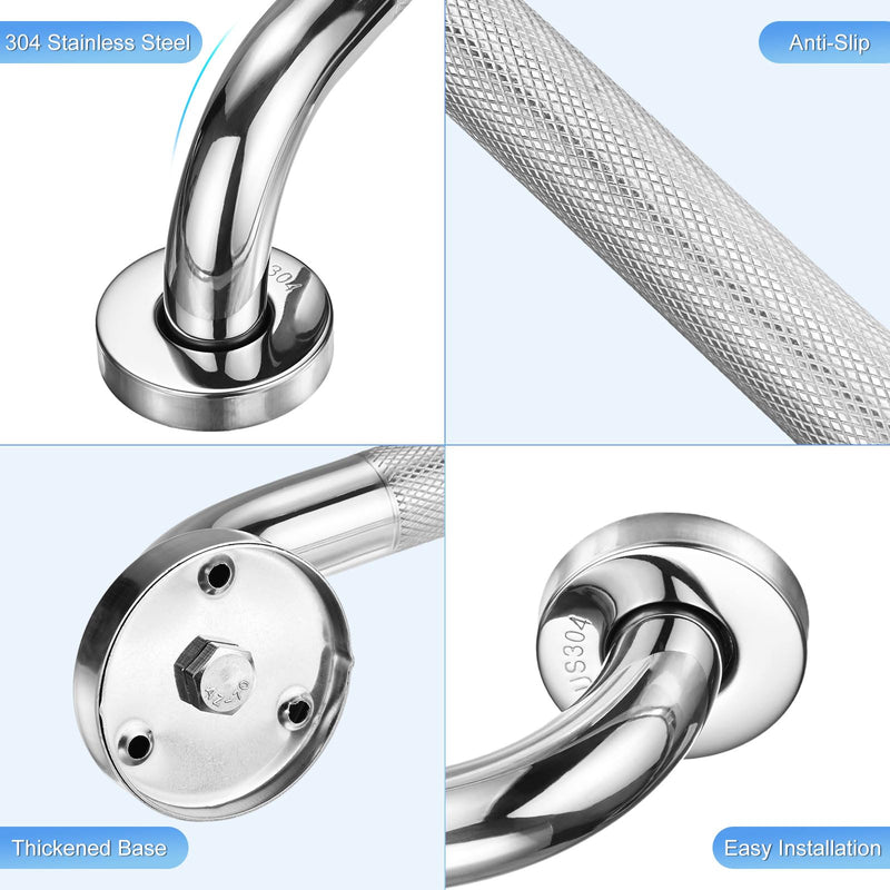 2-Pack 12 Inch Anti Slip Grab Bars for Bathtubs and Showers, Stainless Steel Safety Shower Handle for Bathroom/Toilet/Seniors/Elderly Assist Bath Handle [Chrome] Chrome