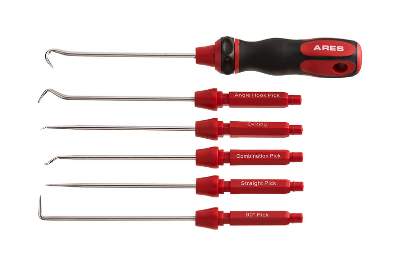 ARES 70255 - Interchangeable Hook and Pick Set - 6-Piece Set Includes Convenient Storage Pouch - Chrome Vanadium Steel Shafts - Easily Remove Hoses, Gaskets and More