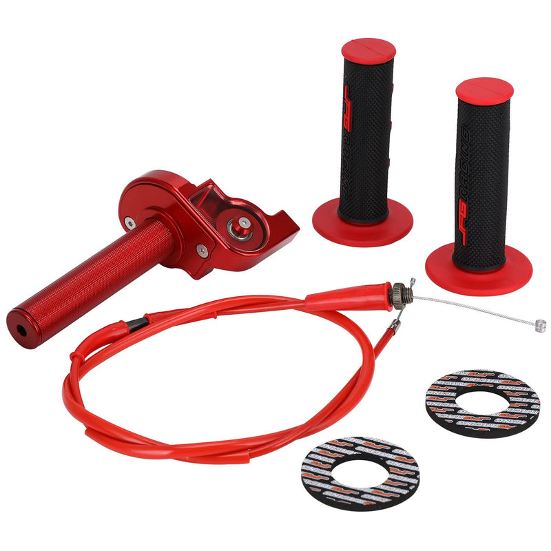 JFG RACING Motorcycle Throttle Assembly,7/8" 22mm Quick Twist Throttle Grips With Throttle Cable Aluminum Alloy Universal For CRF50 KLX SSR TTR 110 125 150 200 250cc Dirt Pit Bike ATV Mini Bike Red Normal