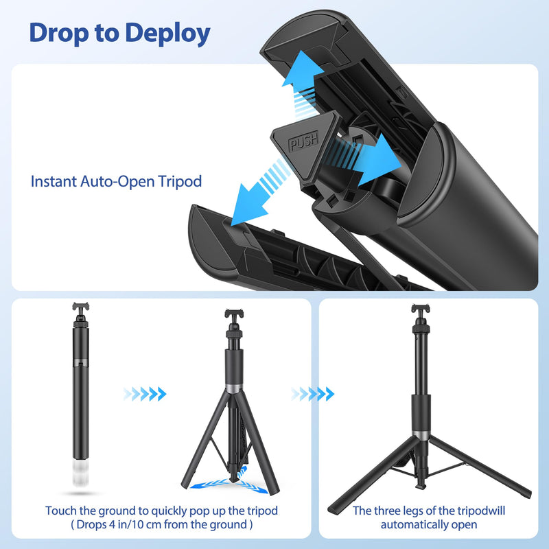 Walking Way 66"/168CM Auto-Open Selfie Stick Tripod, Invisible Selfie Stick for Insta360 Ace/Ace Pro/2/X5/X4 Air, 360° Rotatable Pop-Open Camera Stand, Stable Throwpod for Travel/Vlog