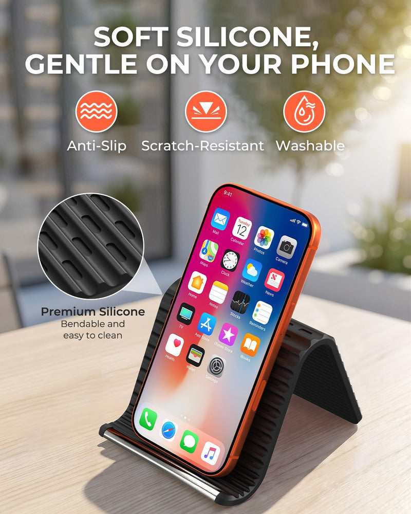 2026 Airplane Phone Holder, Flexible Silicone Portable Phone Stand | Foldable for Desk Bed Office, Travel Essentials Hands Free Mount for iPhone Tablet Laptop,Anti-Slip & Scratch-Resistant Black