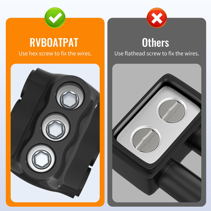 RVBOATPAT 6PCS Dual Entry Aluminum Wire Connector 3 Port Insulated Multi Tap Connector 2/0-6 AWG Splice Electrical Power Connector 3/16" Allen Hex Dual Entry 3 Port 2/0-6 AWG