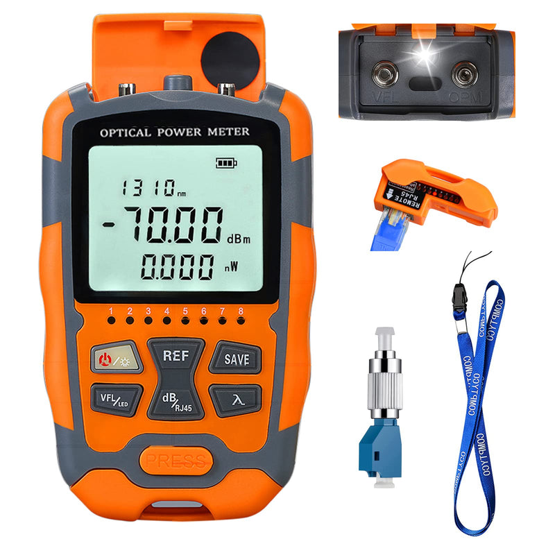 4 in 1 Function Portable Fiber Optic Tester Visual Fault Locator & OPM Portable Optical Power Meter (FC/SC/ST) & RJ45 Network Test & LED Lighting, Range: (-70) dBm ~ (+10) dBm