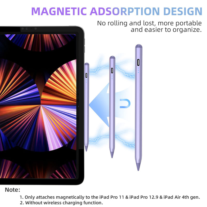 [AUSTRALIA] - Stylus Pen for iPad, Apple Pencil for iPad 10th 9th Gen, Apple Pen iPad Pencil for iPad Air 5/4/3rd, iPad Pro 11/12.9 Inch, with Palm Rejection & Tilt Sensitivity, Magnetic Stylus iPad Pen, Purple