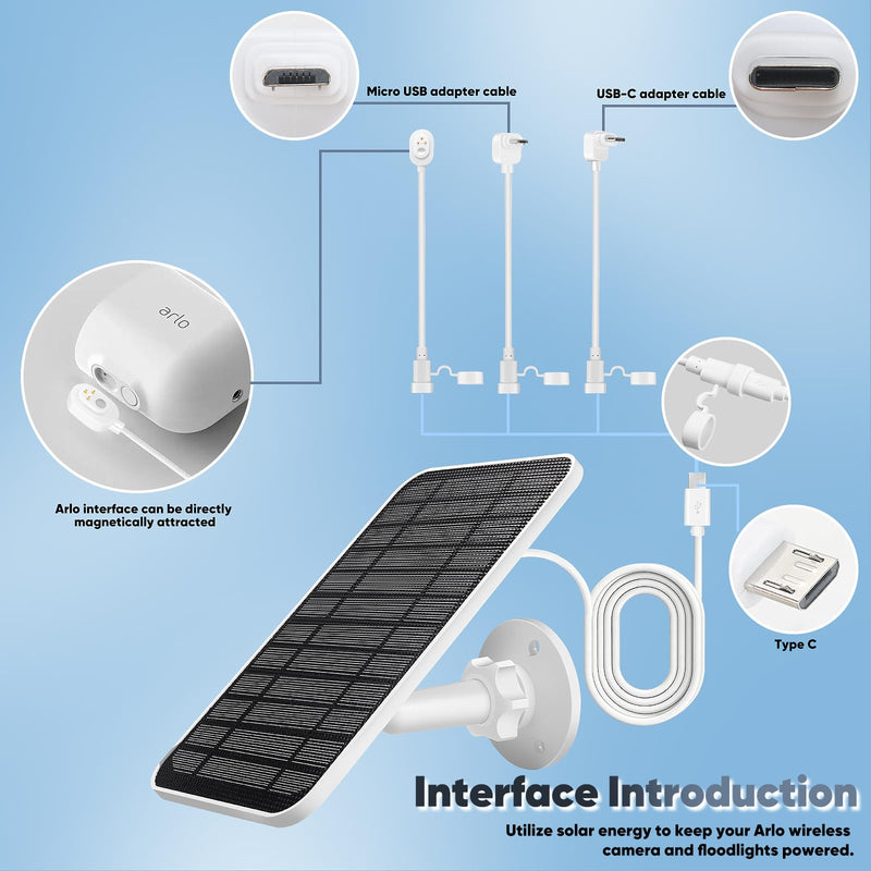 Solar Panel with Battery Compatible with Arlo Pro 6XL/6/5S/3, Ultra Camera | 4W Solar Panel Charger for Arlo Series, Weatherproof, Adjustable Wall Mount, 10ft/3m Cable