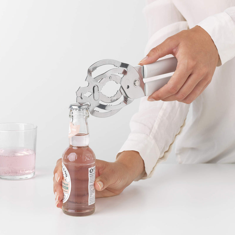 Brabantia Tasty+ Universal Can, Jar, Bottle Opener (Light Grey) Easy to use, Unscrews Small or Large Caps, Tops Lids One Size