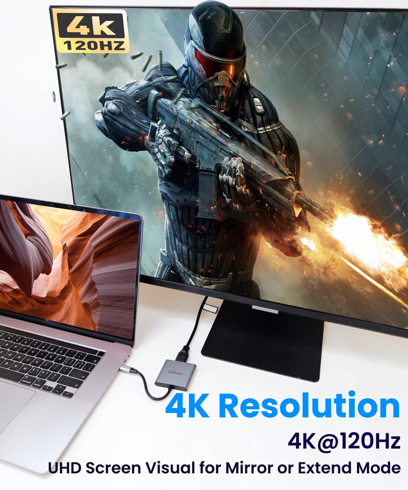 USB C to HDMI Multi-Port Adapter(4K@120HZ) with 100w PD,USBC Laptop Docking Station for Monitor Extension Display, USB-C to USB-A Converter 10Gbps,4K HDMI Hub for Mac/iPad pro/MacBook/Laptops HD 4K@120HZ
