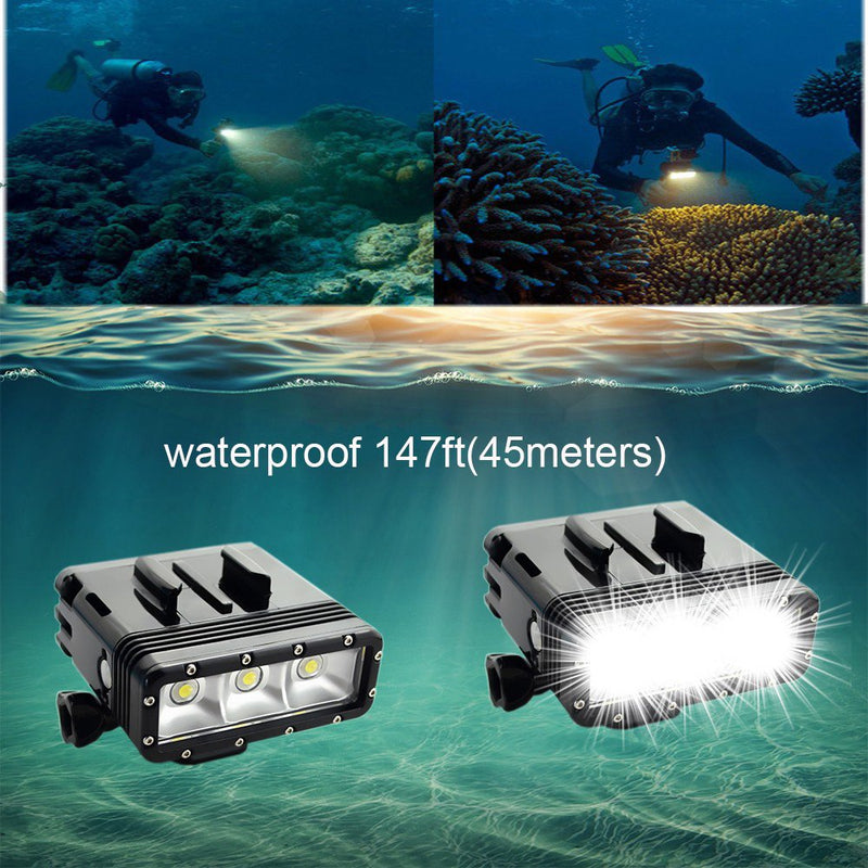 Suptig Underwater Lights Dive Light Dual Battery Waterproof LED Video LIght Compatible for Gopro Hero 8 Hero 7 Hero 6 Hero 5 Hero 4 And Other Action Cameras, Waterproof 147ft(45m)