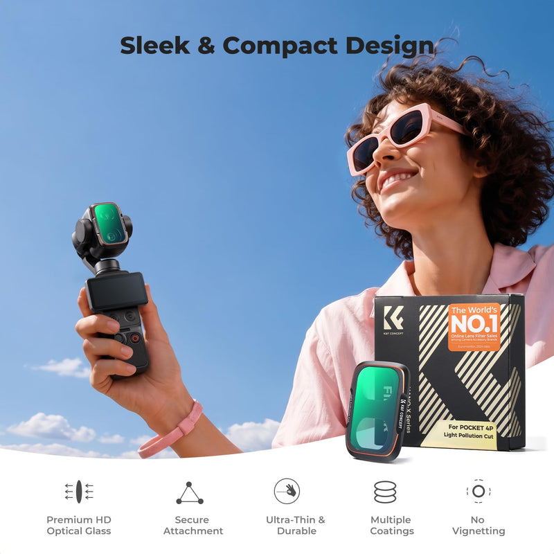 K&F CONCEPT Light Pollution Filter Kit Compatible with DJI Osmo Pocket 4P | LP Filter with Snap-fit Mount, High-Definition Glass with Multi-Layer Coating, 4P Accessories - Aluminium Alloy Frame, FD171