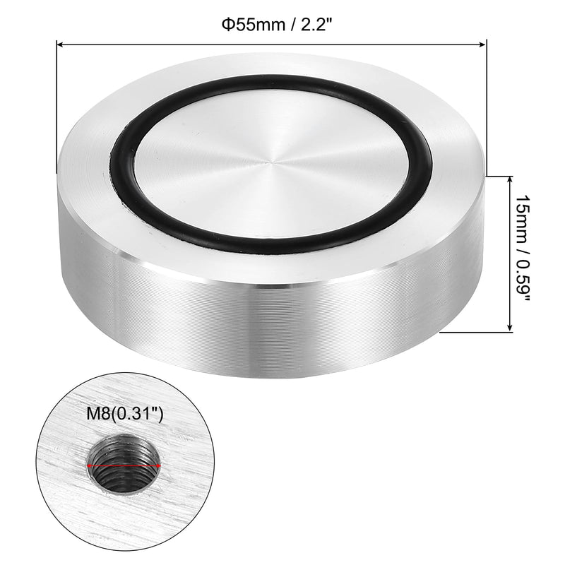 uxcell M8 Thread 55mm / 2.2" Dia 15mm Thick Aluminum Circle Disc Glass Top Adapter 4pcs Round Solid Table Feet Pad Plate Hardware with Anti-Slip Rubber Ring M8 x 55mm x 15mm