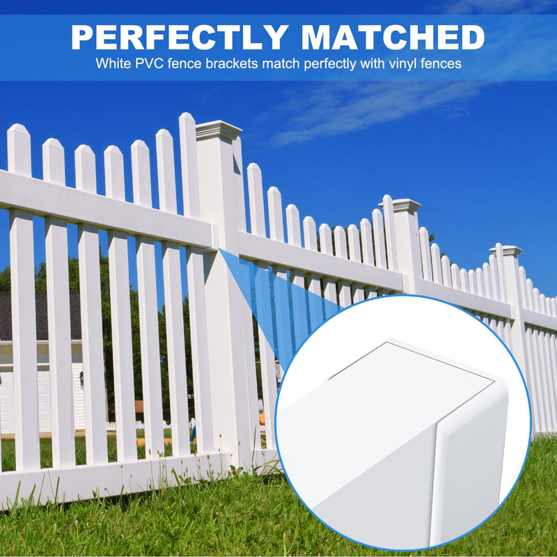Nuanchu 10 Pcs Vinyl Fence Brackets White 1.5'' x 5.5'' Vinyl Fence Rail Mount Brackets Bulk U Mount Bracket Kit for Railings Fences Walls 1.5" x 5.5"