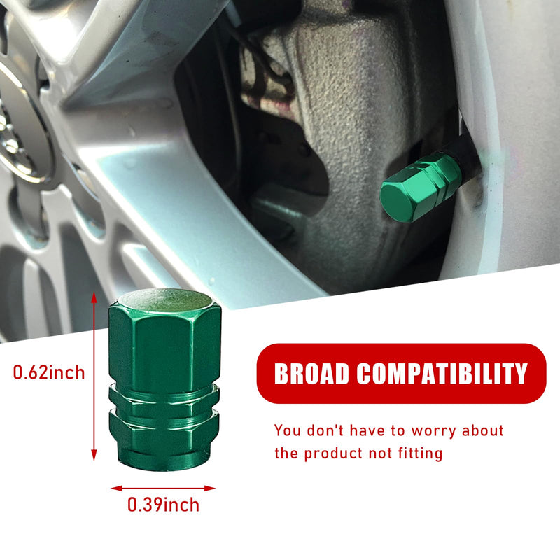 Ziciner 8 PCS Car Tire Valve Stem Caps, Aluminum Alloy Wheel Valve Covers with Rubber O-Ring, Corrosion Resistant Leak-Proof Tire Air Cap Set, Universal for SUV, Truck, Motorcycle, Bike (Green) Green