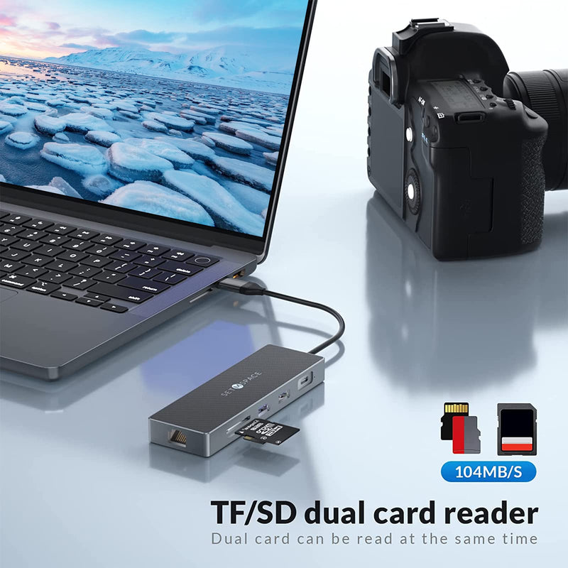 USB C Docking Station, Laptop Docking Station 10 in 1 with Ethernet 1000M, USB C Hub HDMI, PD 100W, TF/SD Reader, USB C 3.0, 4 USB A for MacBook Pro/Air, Surface, iPad, Cable Length: 7.87in PD, HDMI, USB-A, SD, TF, USB-C, RJ45 Black