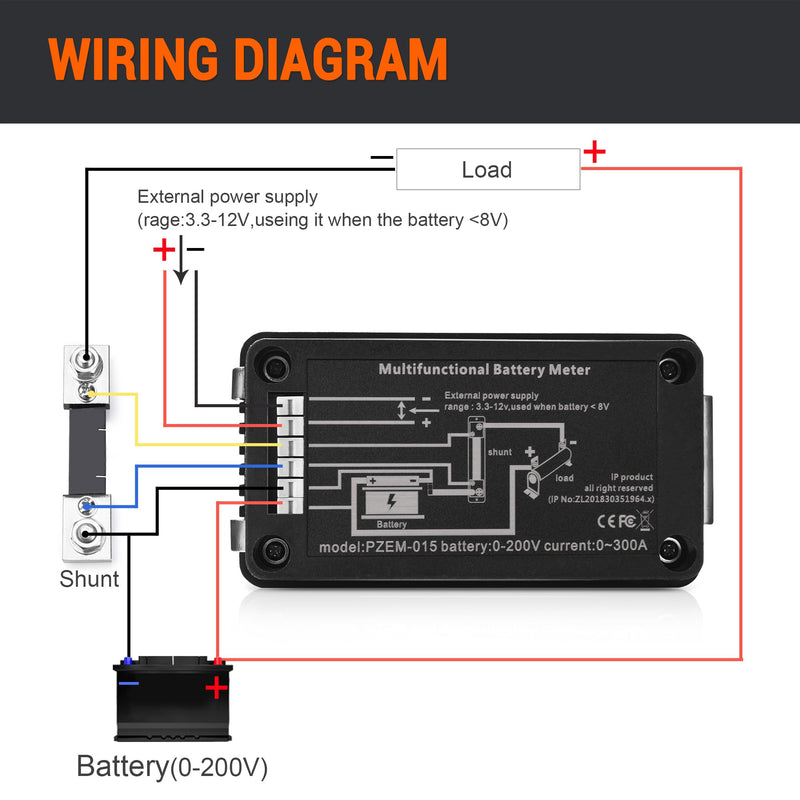 DC Multifunction Battery Monitor Meter, 0-200V 0-100A LCD Display Digital Current Multimeter Voltmeter Ammeter for Cars Rv Solar System