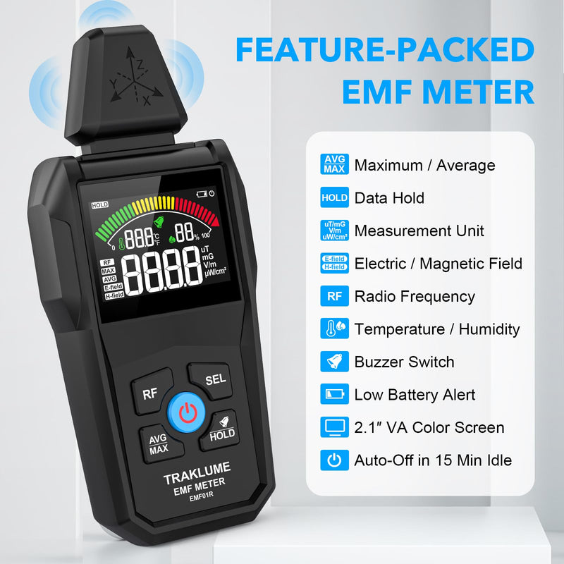 EMF Detector Meter Radiation Detector for Home Digital EMF Reader for Radio Frequency Radiation 5-in-1 EMF Meter for Electromagnetic Radiation EMF Tester for Cell Phone Ghost Hunting Equipment Black