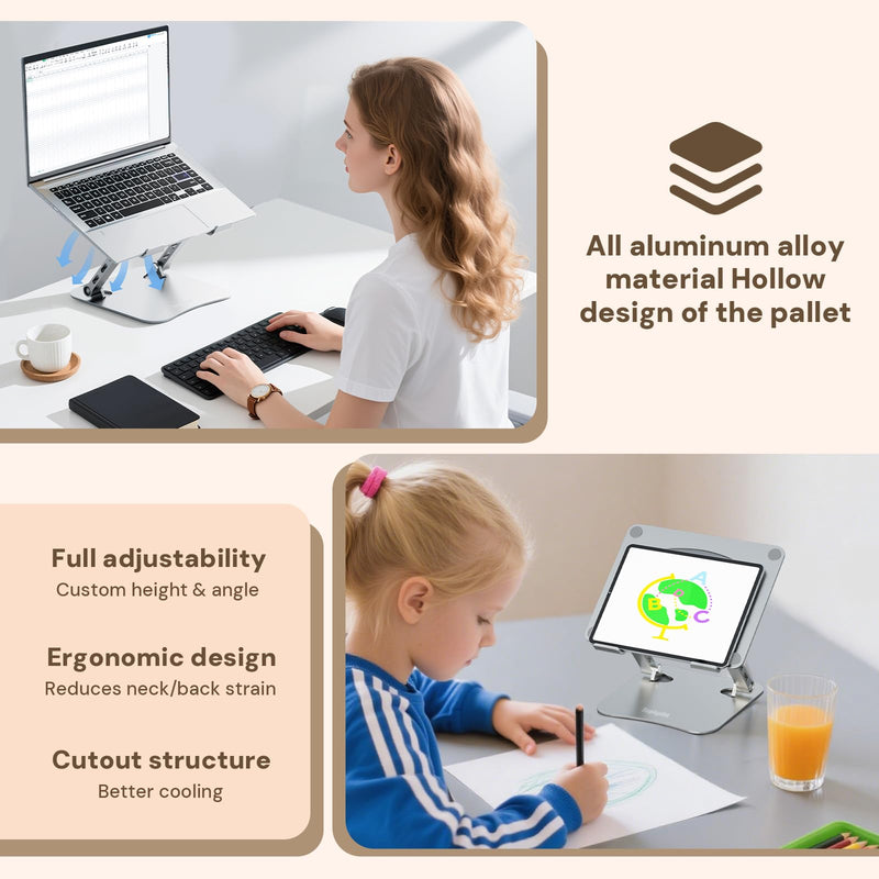 Laptop Stand for Desk – 2.5mm Aluminum Ergonomic Riser, Adjustable Height & Angle, Sturdy Yet Lightweight, Fits 10-17.3 Inch MacBook Pro/Air, Dell XPS, HP,Silver.