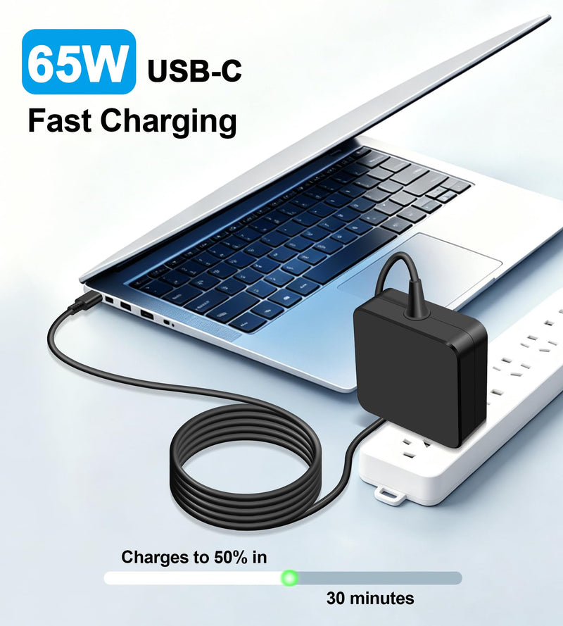 65W USB C Charger Compatible with Lenovo ASUS Laptop Computer Charger | Chromebook Charger Compatible with HP, Acer, Samsung Galaxy, Huawei Matebook Laptop Gloss Black