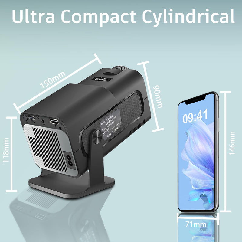 Mini Projector with Wifi and Bluetooth,1080P Smart Portable Projector with 4K Support,300 ANSI Lumens,200'' Screen Movie Projector Auto Keystone Compatible for Laptop, PC, Smartphone HY320 MINI