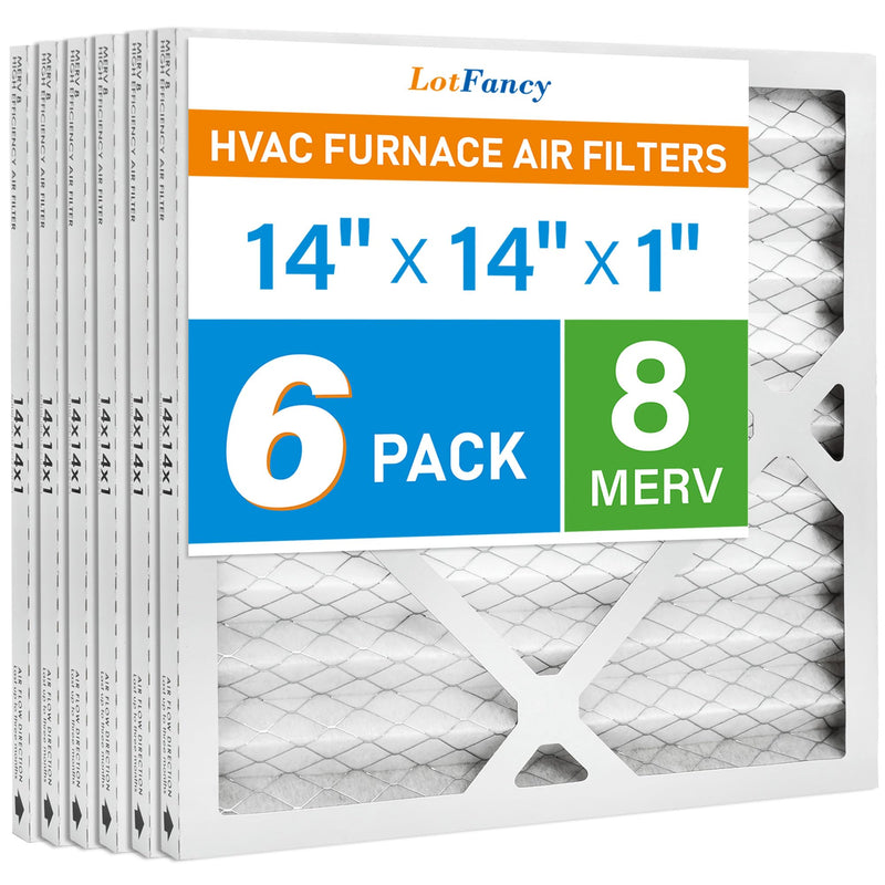 LotFancy 14x14x1 Air Filter MERV 8 6-Pack, Electrostatic Pleated Furnace & AC Filter, Captures Dust, Pet Hair, Pollen, Actual Size: 13.75"x13.75"x0.75"