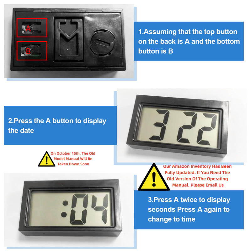 Shudyear Small Digital Clock， with Jumbo LCD Time & Day Display，Mini Automotive Small Digital Clock Battery Operated for Desktop Nightstand Pocket Car Truck Dashboard & Air Vent (1, Black) 1
