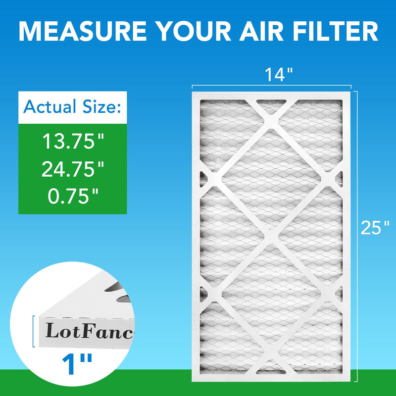 LotFancy 14x25x1 Air Filter MERV 8 4-Pack, Actual Size: 13.75"x24.75"x0.75", Electrostatic Pleated Furnace & AC Filter, Captures Dust, Pet Hair, Pollen MERV 8 4pcs