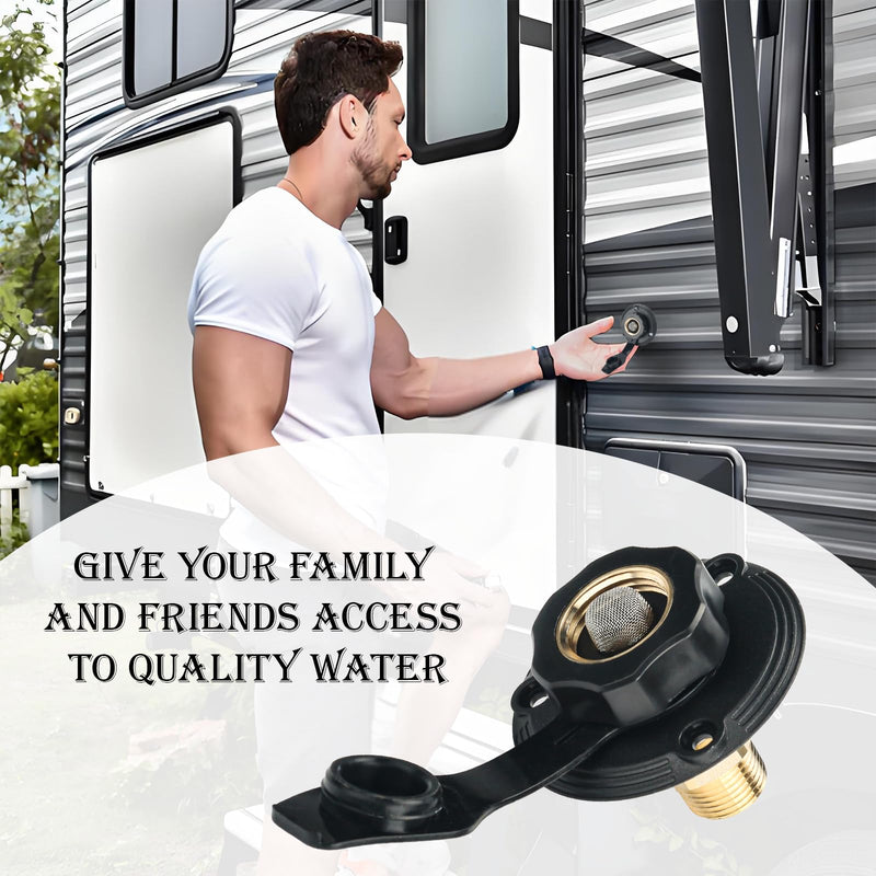 Rv Water Connection Inlet, Water Fill Inlet Flange Brass with Check Valve for RV, Campers vehicles equipped with water Systems Black 1 Pcs