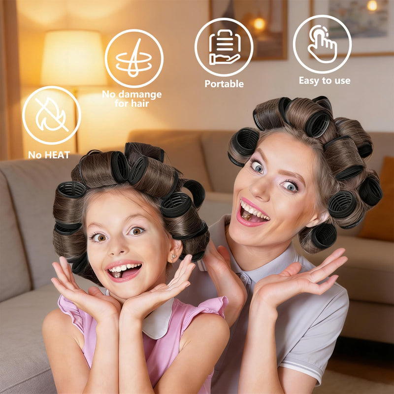 WD&CD 45Pcs Hair Rollers Curlers with 24Pcs Self Grip Hair Rollers 18 Pcs Clips Storage Bag for Long, Medium, Short Hairs Volume, Black
